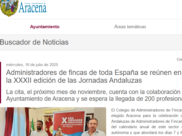 Aracena recibirá en noviembre a Administradores de Fincas de Andalucía y de España