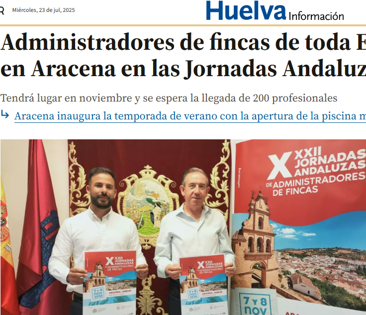Administradores de fincas de toda España se reunirán en Aracena en las Jornadas Andaluzas